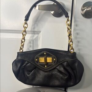 Maxx New York Black and Gold Shoulder Bag with Chain Hardware